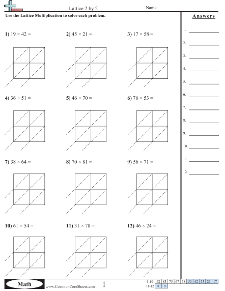 4.nbt.5 Worksheets -  2 Digit × 2 Digit worksheet